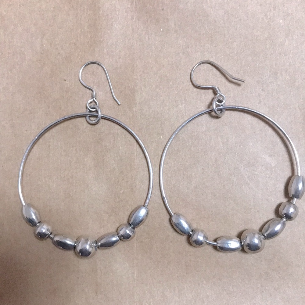 Hoop Earrings with Hook, Multiple Design Beads .925 Silver
